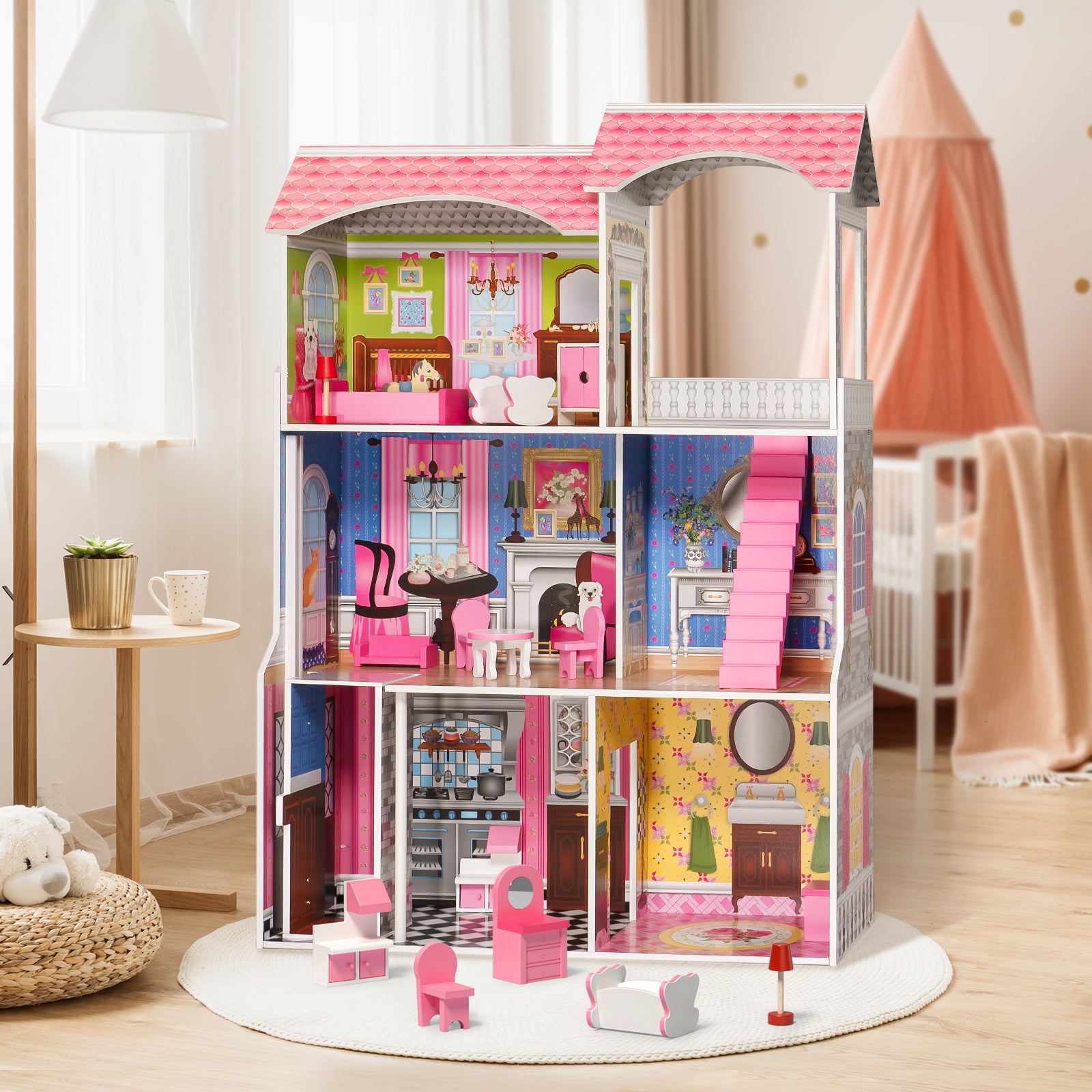Classic Wooden Dollhouse Pretend Play Toys for Girls  Toddlers