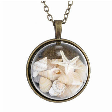 BEACH GIRL Sea Shells In Glass Locket Pendant Necklace - VistaShops - 1