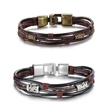 Gemini Twin Bracelets in Genuine Leather and Antique Metal Finish - VistaShops - 1