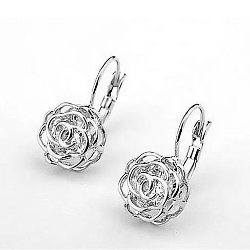 ROSE IS A ROSE 18kt Rose Crystal Earrings In White Yellow And Rose Gold Plating - VistaShops - 2