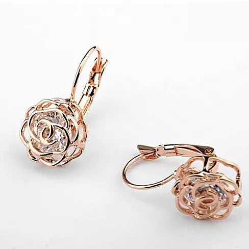 ROSE IS A ROSE 18kt Rose Crystal Earrings In White Yellow And Rose Gold Plating - VistaShops - 4
