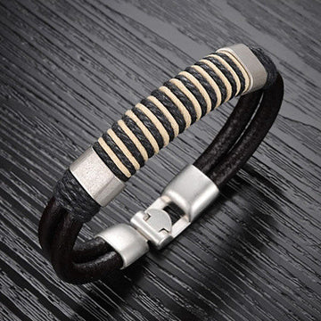 Retro Black & White Leather Bracelet - VistaShops - 1