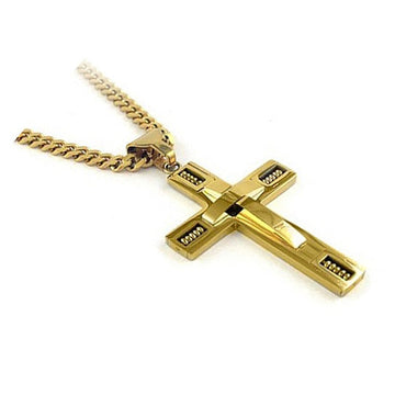 Keepsake Cross Pendant With A Curb Chain For Men 18kt Gold Plated